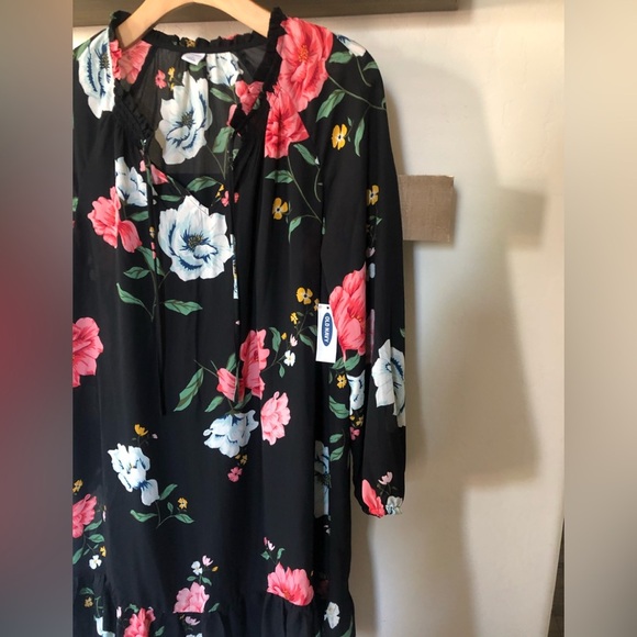 Old Navy|NWT black floral chiffon long sleeve dress,ruffle hem•••Medium - Picture 5 of 11